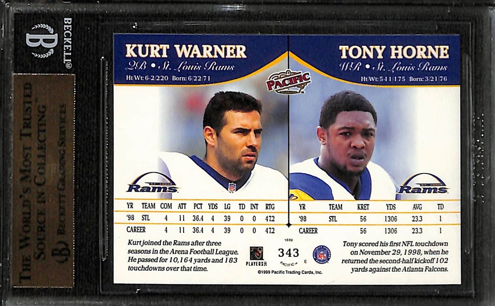 1999 Pacific Kurt Warner/Tony Horne Rookie Card # 343 Graded BGS 9.5