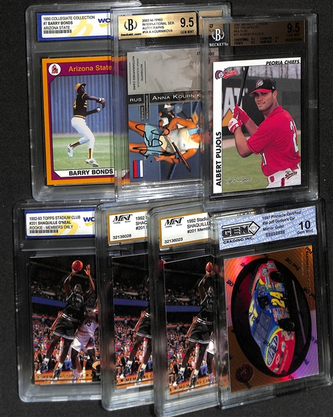 Lot of (7) Mixed Sports Graded Cards w. 2000 Midwest League Albert Pujols BGS 9.5, 2003 Netpro Anna Kournikova Autograph BGS 9.5/9 Auto, More