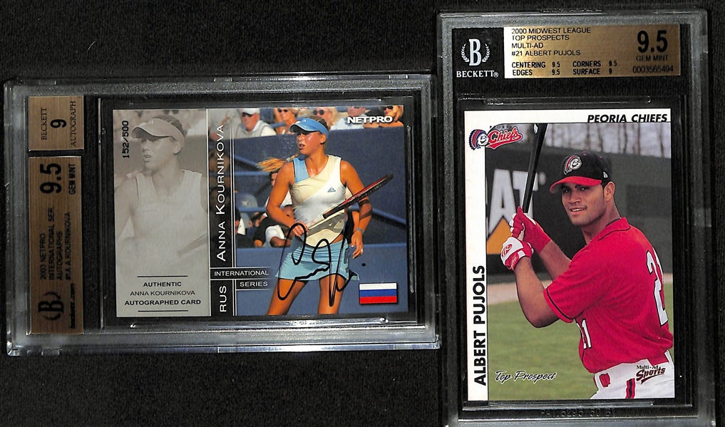 Lot of (7) Mixed Sports Graded Cards w. 2000 Midwest League Albert Pujols BGS 9.5, 2003 Netpro Anna Kournikova Autograph BGS 9.5/9 Auto, More