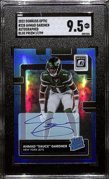 2022 Donruss Optic #228 Ahmad Sauce Gardner Autograph Blue Prizm #d /99 Graded SGC 9.5