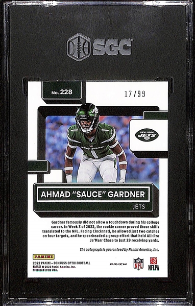 2022 Donruss Optic #228 Ahmad Sauce Gardner Autograph Blue Prizm #d /99 Graded SGC 9.5