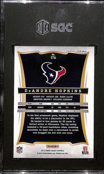 2013 Panini Select #176 Deandre Hopkins Rookie Silver Prizm Graded SGC 9.5