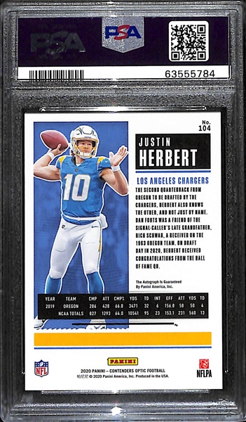 2020 Panini Optic Contenders Justin Herbert Autographed Rookie Card Graded PSA 9 (w. 9 Auto Grade)