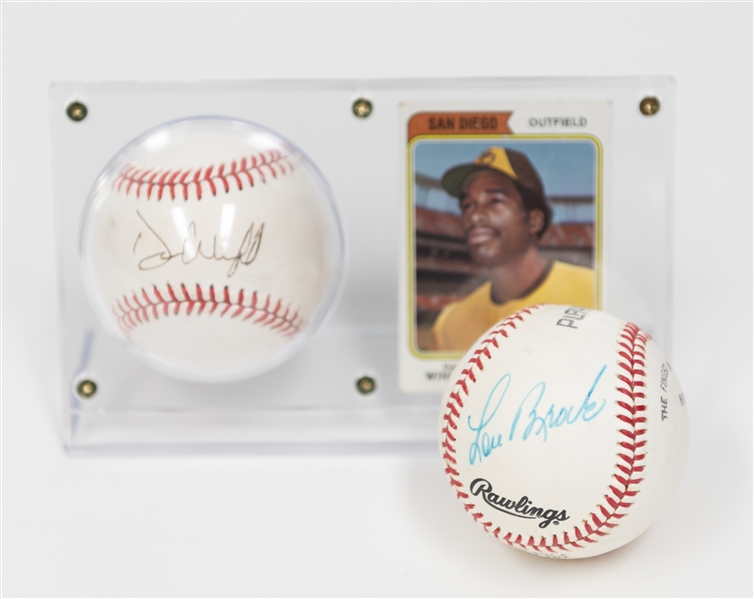 Lot of (2) Autographed Baseballs w. Lou Brock and Dave Winfield (JSA Auction Letter)