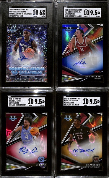 Lot of (4) SGC Graded 2022-23 Bowman University Best Basketball Autographs w. Nick Smith Jr. Blue Refractor SGC 9.5/10 Auto