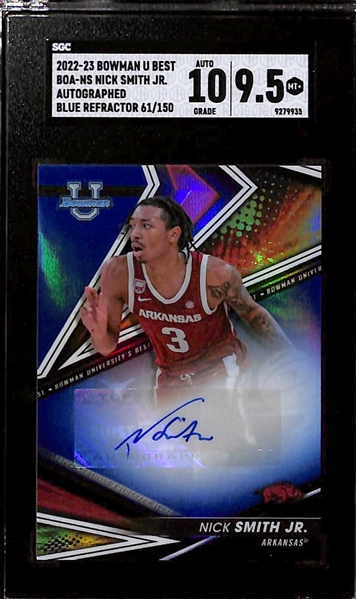 Lot of (4) SGC Graded 2022-23 Bowman University Best Basketball Autographs w. Nick Smith Jr. Blue Refractor SGC 9.5/10 Auto