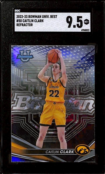 Lot of (3) SGC Graded 2022-23 Bowman University Best Basketball Cards w. (2) Caitlyn Clark Refractor SGC 9.5s and Haley Cavinder Auto Refractor SGC 10/10 Auto