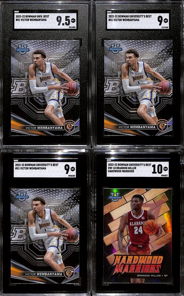 Lot of (4) Graded 2022-23 Bowman University Best Basketball w. (3) Victor Wembanyama Graded 9.5, 9, and 9