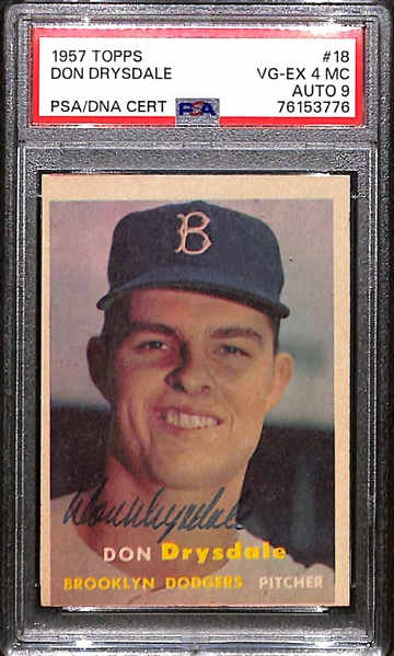 1957 Topps Don Drysdale Signed Rookie Card #18 Graded PSA 4 MC (Autograph Grade 9)