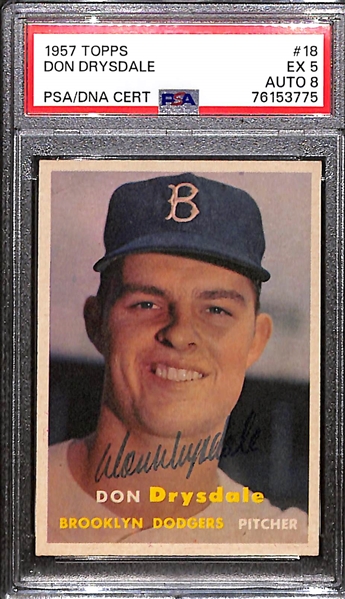 1957 Topps Don Drysdale Signed Rookie Card #18 Graded PSA 5 (Autograph Grade 8)