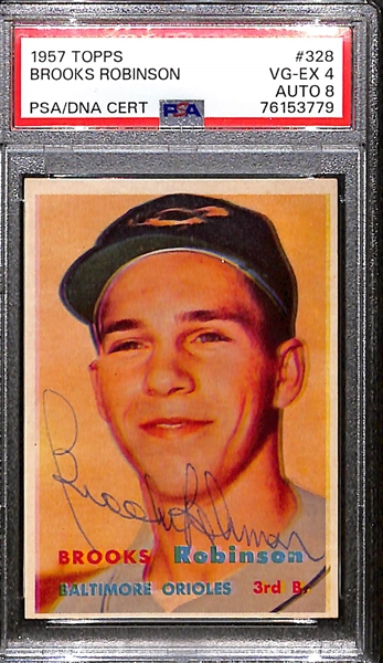 1957 Topps Brooks Robinson Signed Rookie Card #328 Graded PSA 4 (Autograph Grade 8)