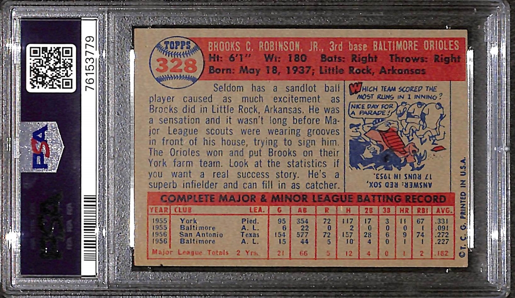 1957 Topps Brooks Robinson Signed Rookie Card #328 Graded PSA 4 (Autograph Grade 8)