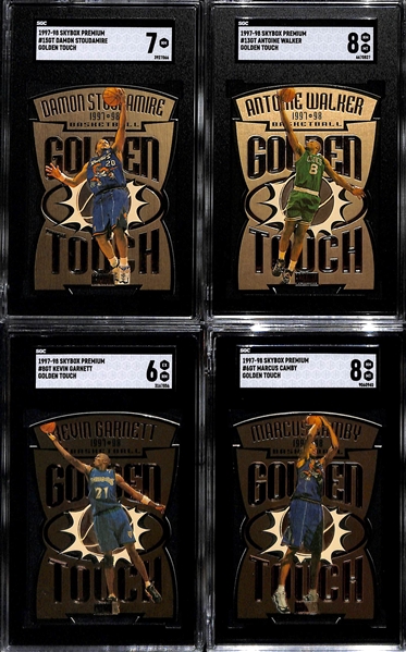 (12) Graded 1997-98 Skybox Premium Golden Touch Insert Cards - Iverson, Hardaway, Pippen, Rodman, Hill, Marbury, Garnett, +