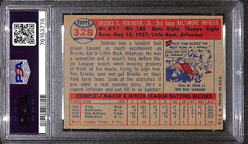 1957 Topps Brooks Robinson Signed Rookie Card #328 Graded PSA 6 (Autograph Grade 9)