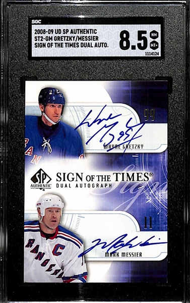 2008-09 Upper Deck SP Authentic Wayne Gretzky & Mark Messier Dual Autograph Sign of the Times Card Graded SGC 8.5 