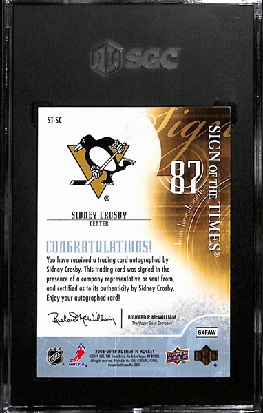 2008-09 Upper Deck SP Authentic Sidney Crosby Sign of the Times Autograph Card Graded SGC 9 (Auto Grade 10)