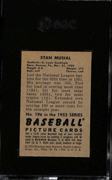 RARE High-Quality 1952 Bowman Stan Musial #196 Graded SGC 7.5