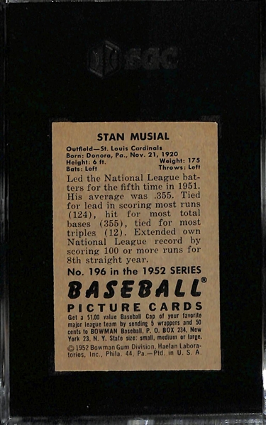 1952 Bowman Stan Musial #196 Graded SGC 4
