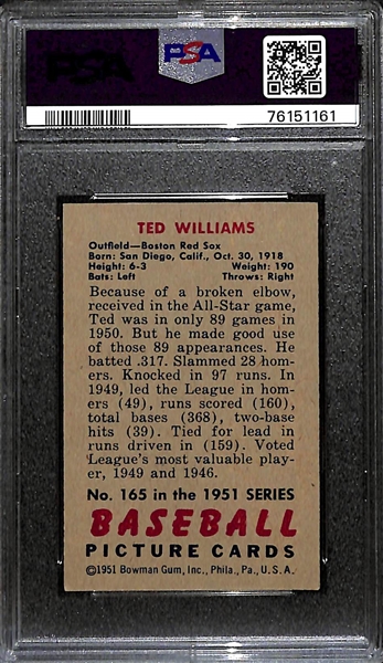 1951 Bowman Ted Williams #165 Graded PSA 5