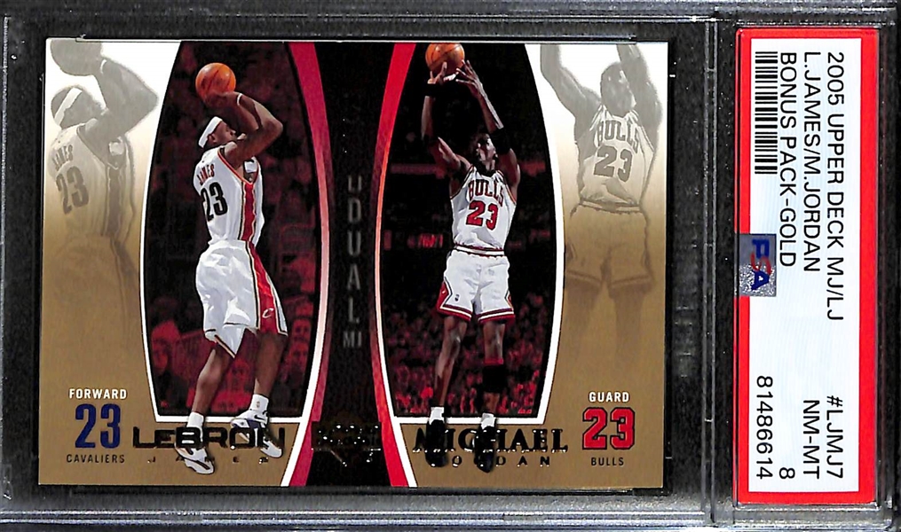 RARE 2005 Upper Deck Michael Jordan & LeBron James Bonus Pack - Gold Version (LJMJ7) #ed 11/23 Graded PSA 8 