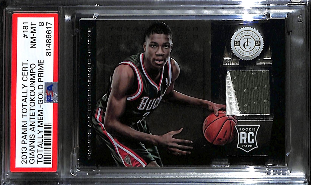 2013-14 Panini Totally Certified Giannis Antetokounmpo Rookie Card Patch (2-Color) #ed 18/25 Graded PSA 8 