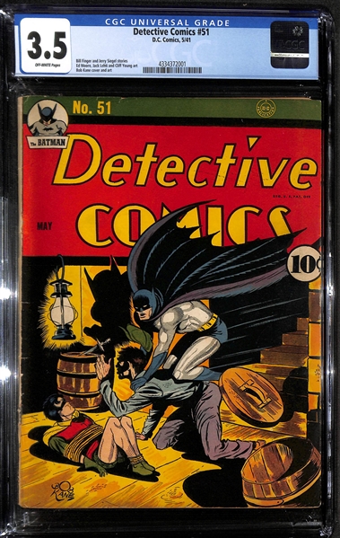 Detective Comics #51 by DC Comics (May 1941) - Batman & Robin Cover The Case of the Mystery Carnival Graded CGC 3.5 (Off-White Pages)