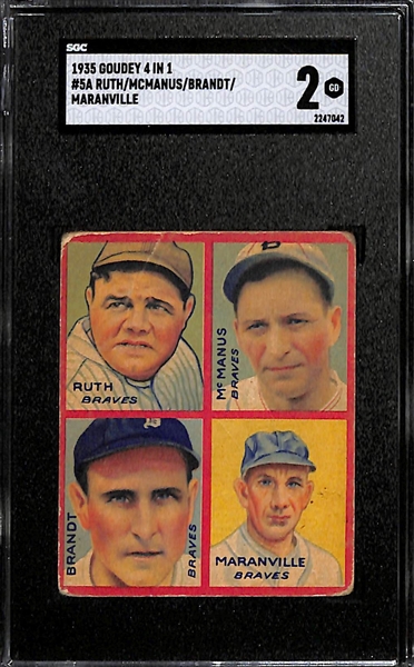 1935 Goudey 4-in-1 Babe Ruth Card (w. Maranville, McManus, Brandt) Graded SGC 2