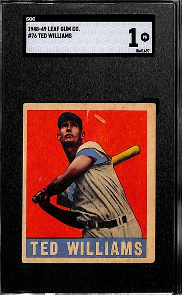 1948-49 Leaf Gum Co. Ted Williams #76 Graded SGC 1 (Great Eye Appeal)