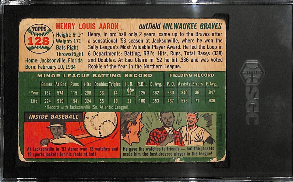 1954 Topps Hank Aaron #128 Rookie Card Graded SGC 1 (Great Eye Appeal)