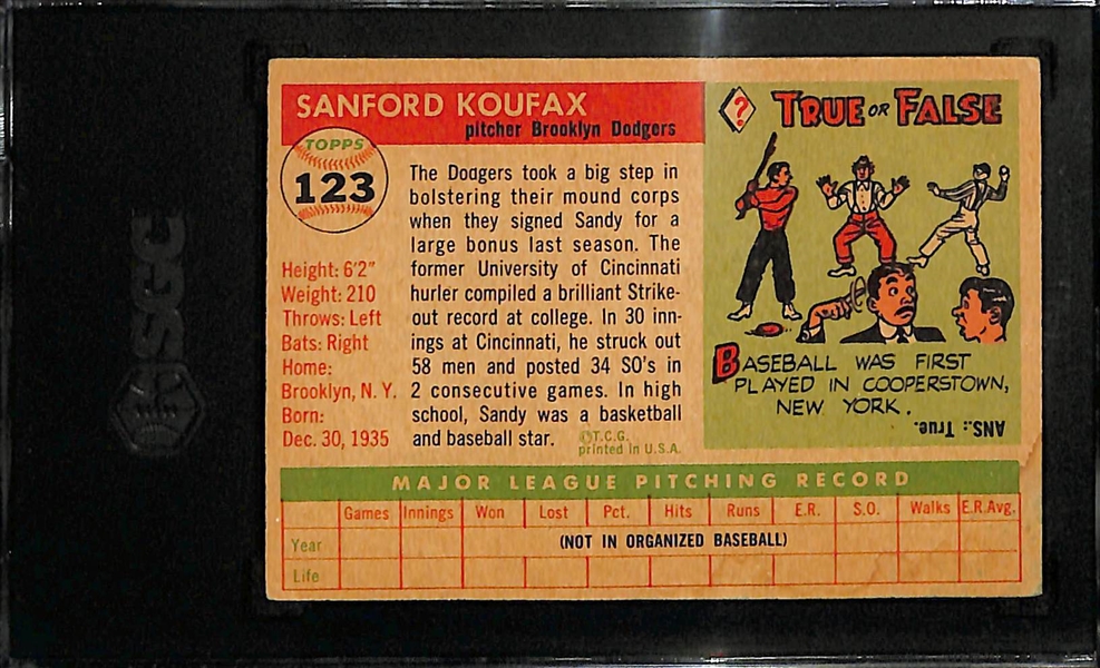 1955 Topps Sandy Koufax Rookie Card #123 Graded SGC 3.5