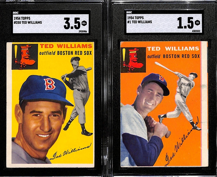 (2) 1954 Topps Ted Williams Cards - #250 Graded SGC 3.5 & #1 Graded SGC 1.5