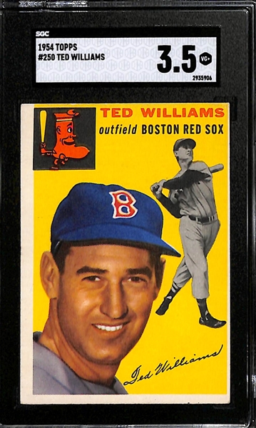 (2) 1954 Topps Ted Williams Cards - #250 Graded SGC 3.5 & #1 Graded SGC 1.5