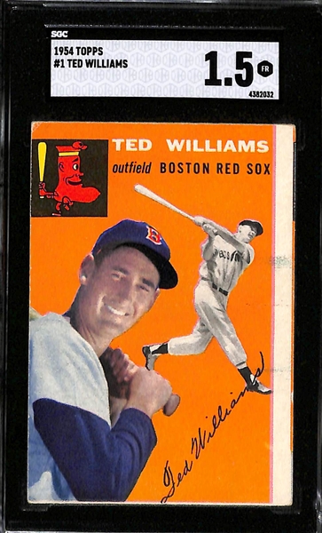 (2) 1954 Topps Ted Williams Cards - #250 Graded SGC 3.5 & #1 Graded SGC 1.5