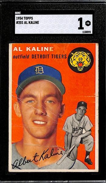 (2) 1954 Topps Cards - Al Kaline Rookie #201 (SGC 1) & Willie Mays #90 (SGC 2.5)