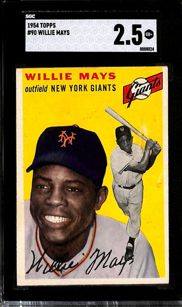 (2) 1954 Topps Cards - Al Kaline Rookie #201 (SGC 1) & Willie Mays #90 (SGC 2.5)