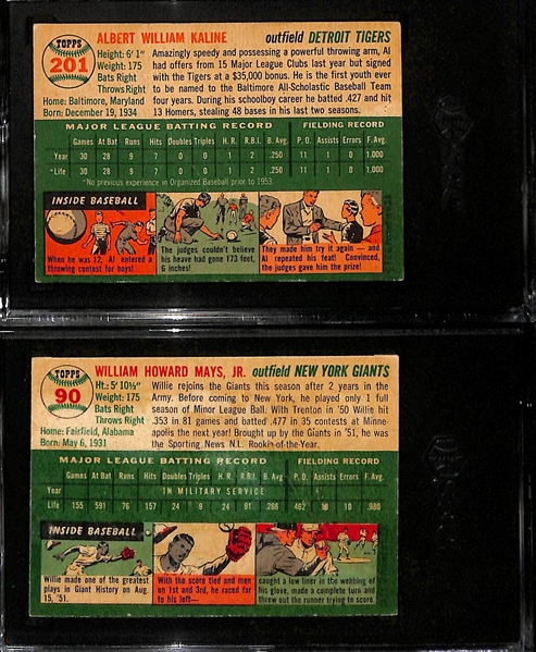 (2) 1954 Topps Cards - Al Kaline Rookie #201 (SGC 1) & Willie Mays #90 (SGC 2.5)