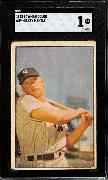 1953 Bowman Color Mickey Mantle #59 Graded SGC 1