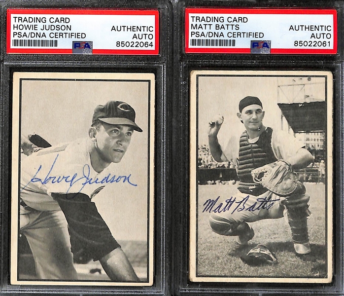 (6) Signed 1953 Bowman B&W Cards (PSA/DNA Slabbed) - Bill Rigney, Larry Jansen, Howie Judson, Matt Batts, Bob Lemon, Dave Cole