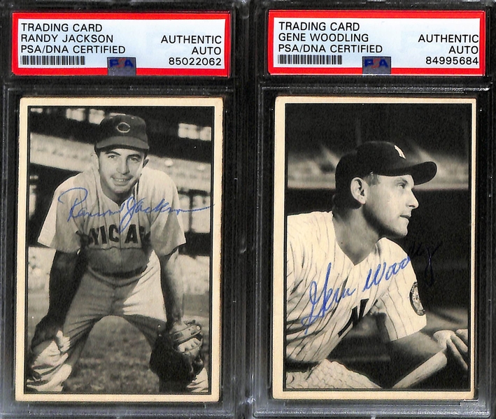 (7) Signed 1953 Bowman B&W Cards (PSA/DNA Slabbed) - Preacher Roe, Keith Thomas, Dee Fondy, Randy Jackson, Gene Woodling, Dick Gernert, Walker Cooper