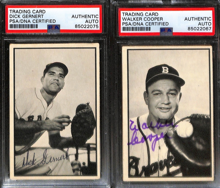 (7) Signed 1953 Bowman B&W Cards (PSA/DNA Slabbed) - Preacher Roe, Keith Thomas, Dee Fondy, Randy Jackson, Gene Woodling, Dick Gernert, Walker Cooper