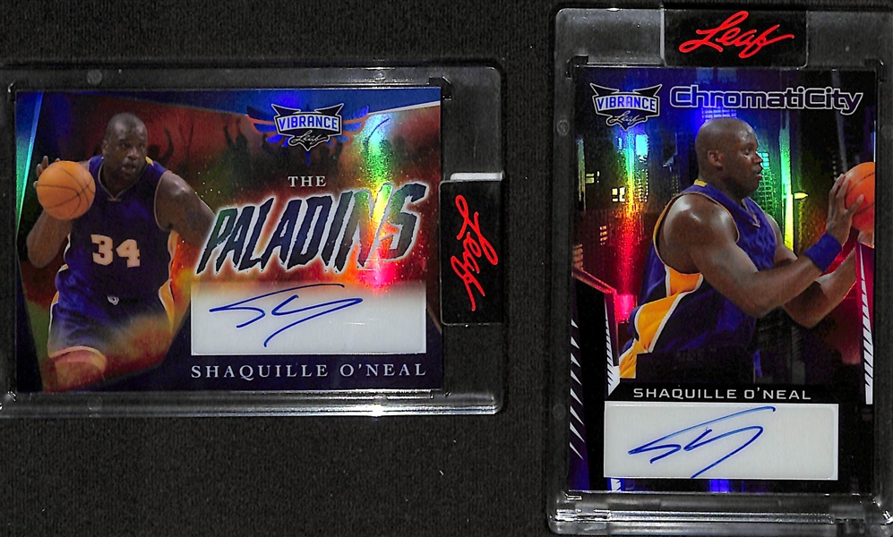 Lot of (2) Shaquille O'Neal Leaf Vibrance Autographs- The Paladins (#/20), Chromaticity (#/5)