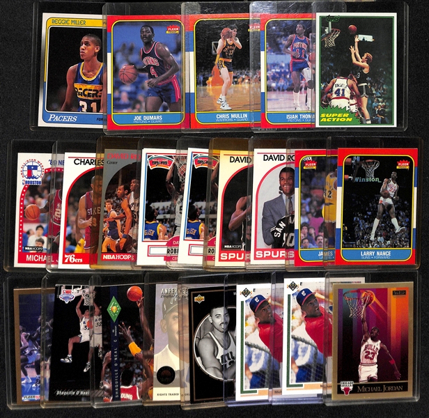 Lot of (22) 1981-1992 Basketball Cards (Multiple Manufacturers) w. 1986 Fleer Isiah Thomas & Chris Mullin Rookie Cards 