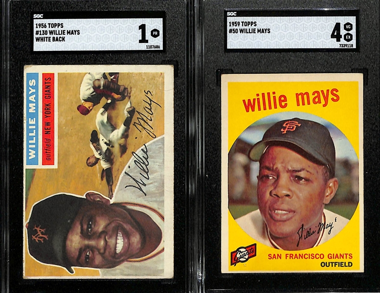 Willie Mays Lot - 1956 Topps #130 (SGC 1) & 1959 Topps #50 (SGC 4)