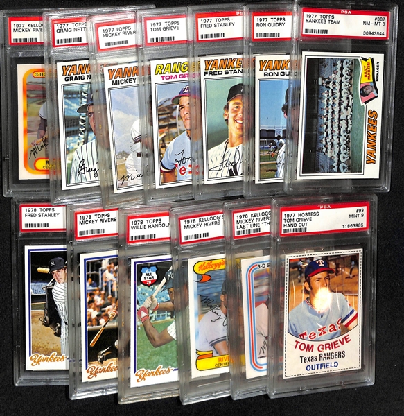 (13) 1977-1978 Topps and Kellogg's PSA 8 or 9 Graded Cards Inc. Topps 1977 Yankees Team Card, Ron Guidry,  Fred Stanley, Tom Grieve, Mickey Rivers, Graig Nettles, Willie Randolph