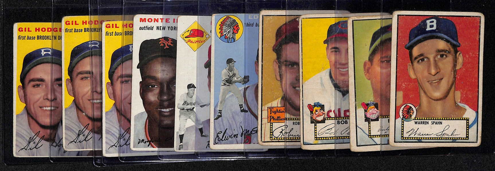 (11) Vintage Topps Baseball  Cards - Inc. (4) 1952 (Spahn, Wynn, Feller, Roberts) & (7) 1954 (Mathews, Ashburn, Irvin, 3 Hodges, Kluszewski)