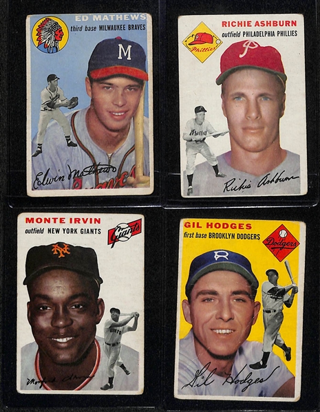 (11) Vintage Topps Baseball  Cards - Inc. (4) 1952 (Spahn, Wynn, Feller, Roberts) & (7) 1954 (Mathews, Ashburn, Irvin, 3 Hodges, Kluszewski)