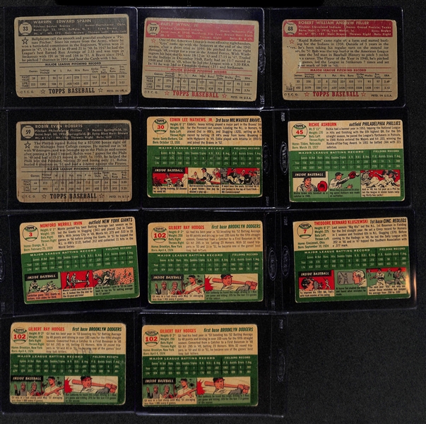 (11) Vintage Topps Baseball  Cards - Inc. (4) 1952 (Spahn, Wynn, Feller, Roberts) & (7) 1954 (Mathews, Ashburn, Irvin, 3 Hodges, Kluszewski)