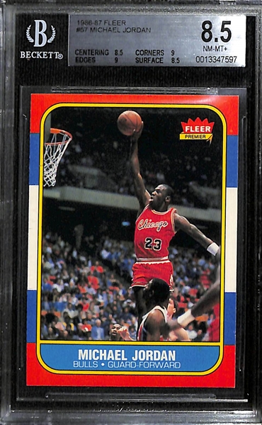 Pack Fresh 1986-87 Fleer Michael Jordan #57 Rookie Card Graded BGS 8.5 (With Two 9 Subgradesl!) - Rare NM-MT+ Michael Jordan Rookie!
