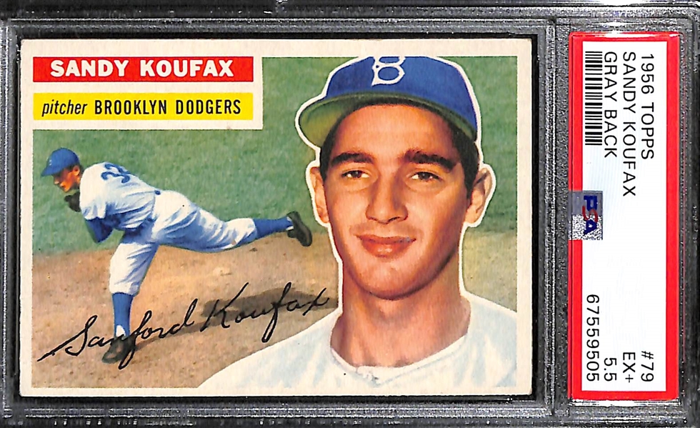 1956 Topps Sandy Koufax Gray Back #79 (2nd Year Card) Graded PSA 5.5 