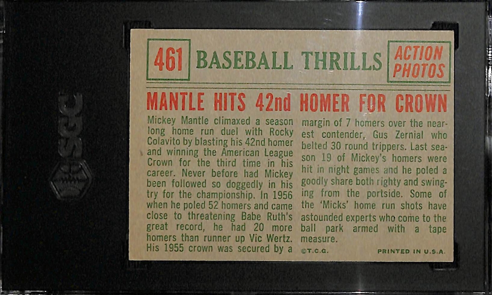 1959 Topps Mickey Mantle Hits 42nd Homer For Crown #461 Graded SGC 5.5